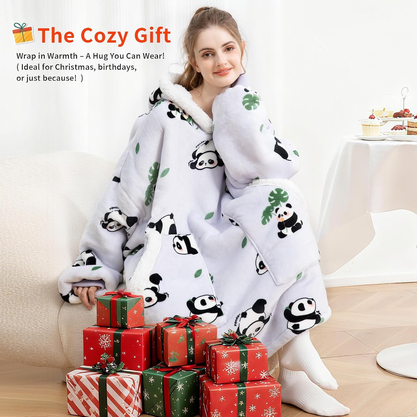 Kipswiza Wearable Blanket Hoodie Gifts for Women and Men, Oversized Cozy Warm Flannel Sherpa Hooded Blankets Sweatshirt with Giant Pockets for Adult and Teens, Dark Gray