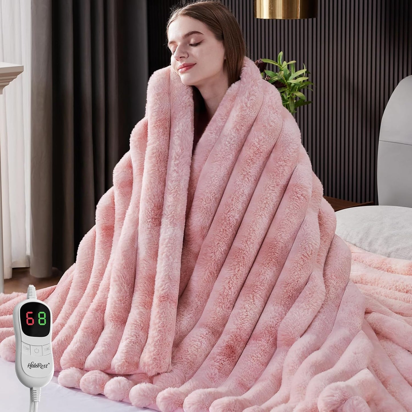Heated Throw Blanket, Faux Fur Cozy Heating Blanket with Overheat Protection, 1/2/4/6/8 Hours Auto-Off 10 Heat Level, Machine Washable (50x60 Inches, Cream White)
