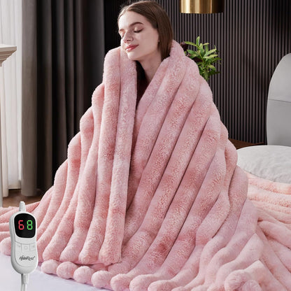 Heated Throw Blanket, Faux Fur Cozy Heating Blanket with Overheat Protection, 1/2/4/6/8 Hours Auto-Off 10 Heat Level, Machine Washable (50x60 Inches, Cream White)