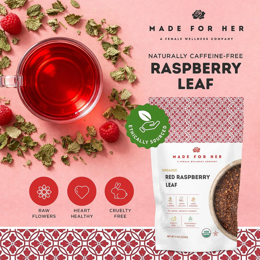 Made For Her Raspberry Leaf Tea – Cut and Sifted Loose Leaf Herbal Tea – Caffeine Free Botanical Tea for Daily Wellness & Relaxation Rituals – 4 oz