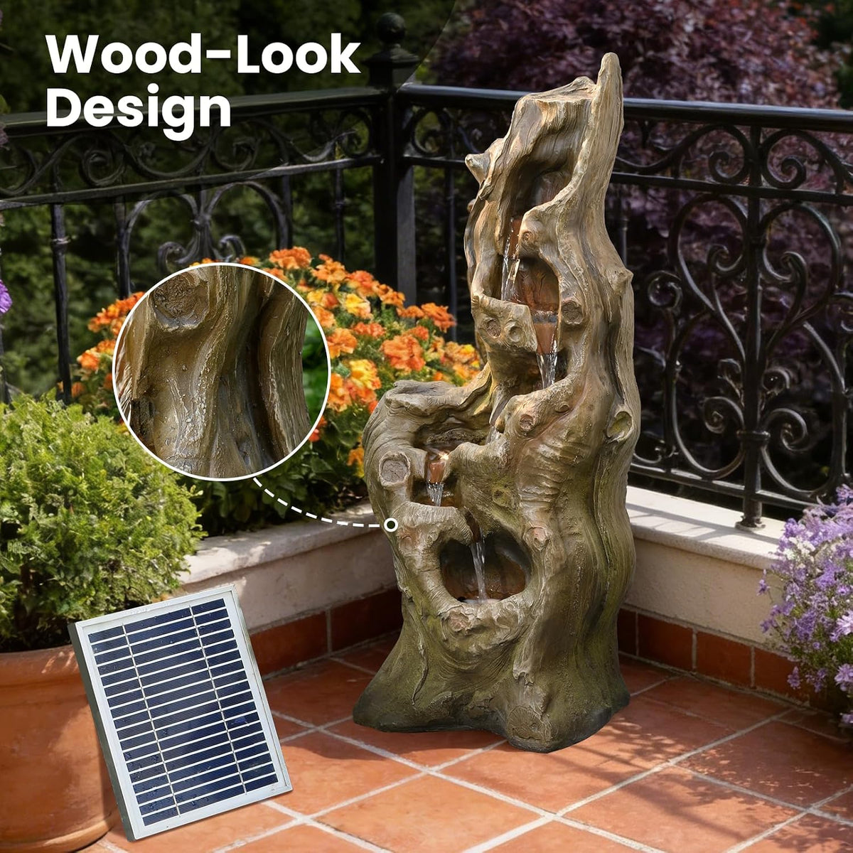 Sunlinua Water Fountain Outdoor, 5-Tier Cascading Realistic Tree Waterfall