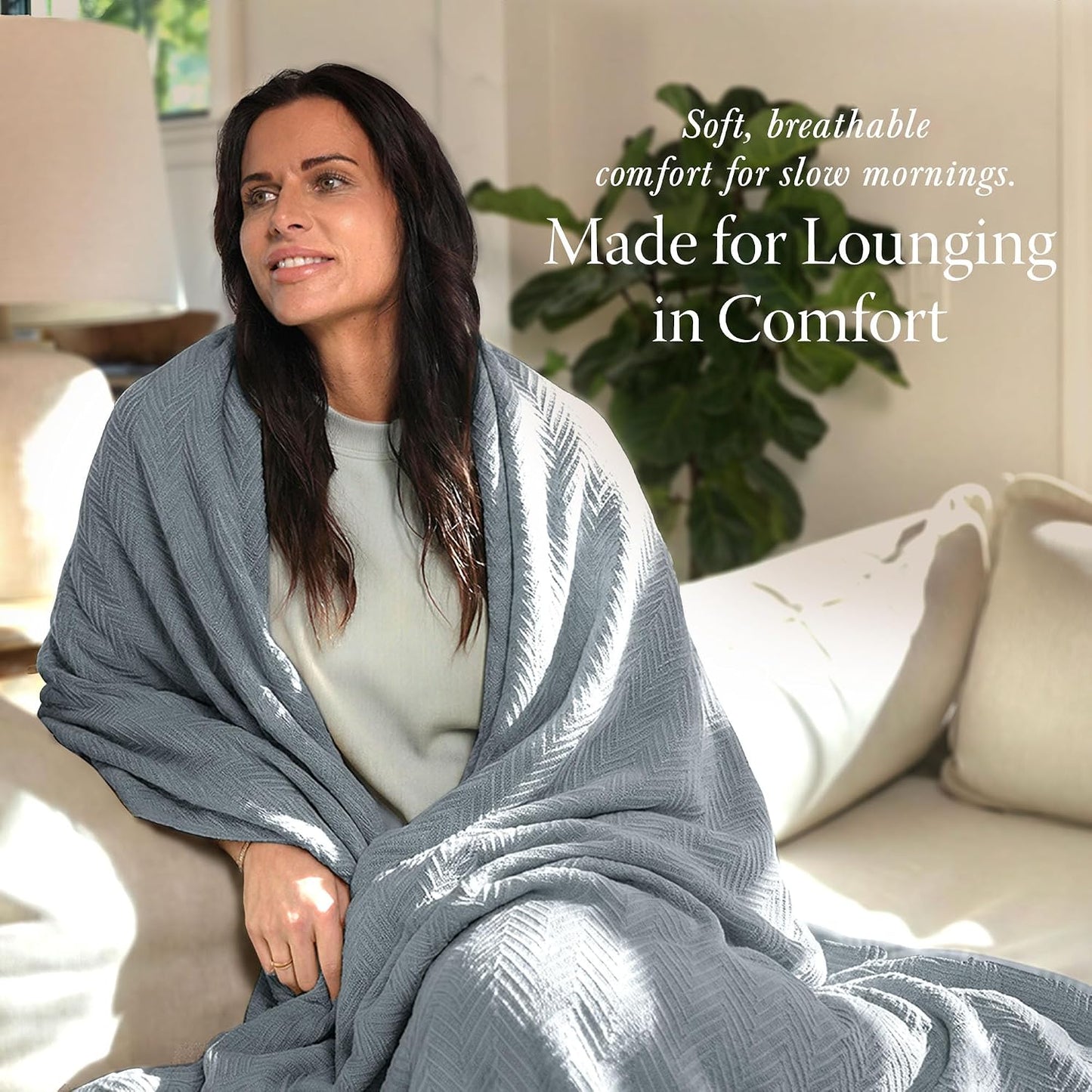 Threadmill Travel Blanket Cotton Viscose from Bamboo - Airplane Premium Soft Flight Grey Throw Blanket in Cloth Bag (Grey Color) Compact & Portable Blanket for Travel, Car, Picnic & Camping