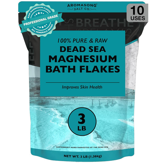 Aromasong RAW Magnesium Bath Flakes with 100% Natural Lavender, 3 LB Muscle Relaxing Organic Salts Mg Chloride, Mineral Soak. (Packaging May Vary)