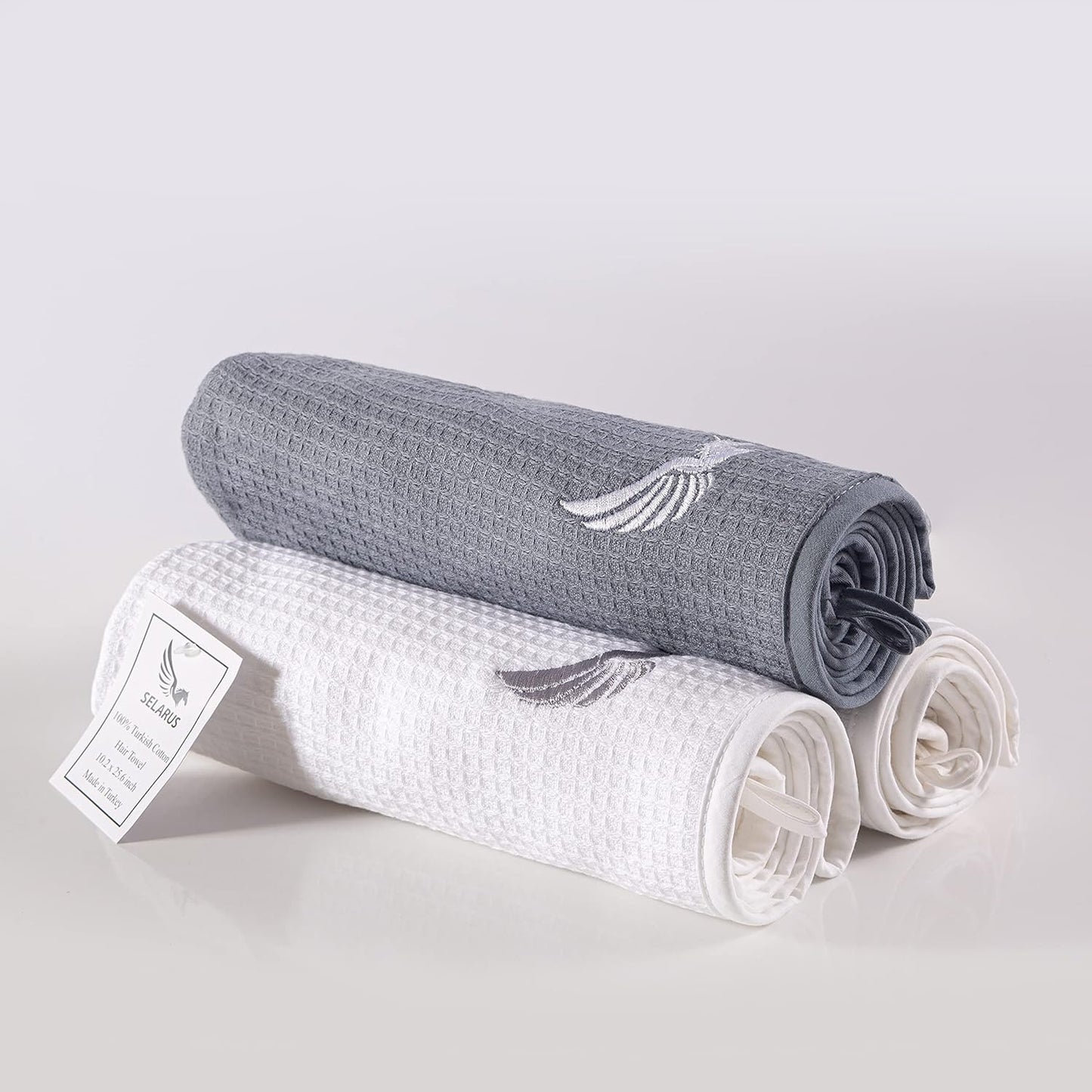 100% Turkish Cotton Hair Towel Wrap for Women,Non Microfiber,400-GSM(Grams per Square Metre),AntiFrizz,Hair Plop Waffle Towels for Curly,Long&Thick Hairs,Turban Head Wrap,1Pack10x26inc
