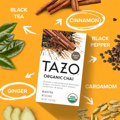 TAZO Tea Bags, Regenerative Organic: Chai Black Tea, Awake English Breakfast Black Tea, & Earl Grey Tea 16 CT (1ea) (Variety Pack)