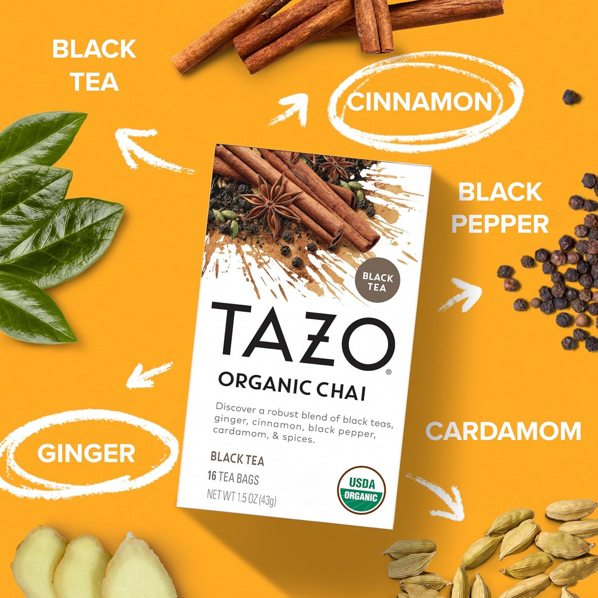 TAZO Organic Chai Black Tea Bags, 96 Total Tea Bags (16ct - Pack of 6)