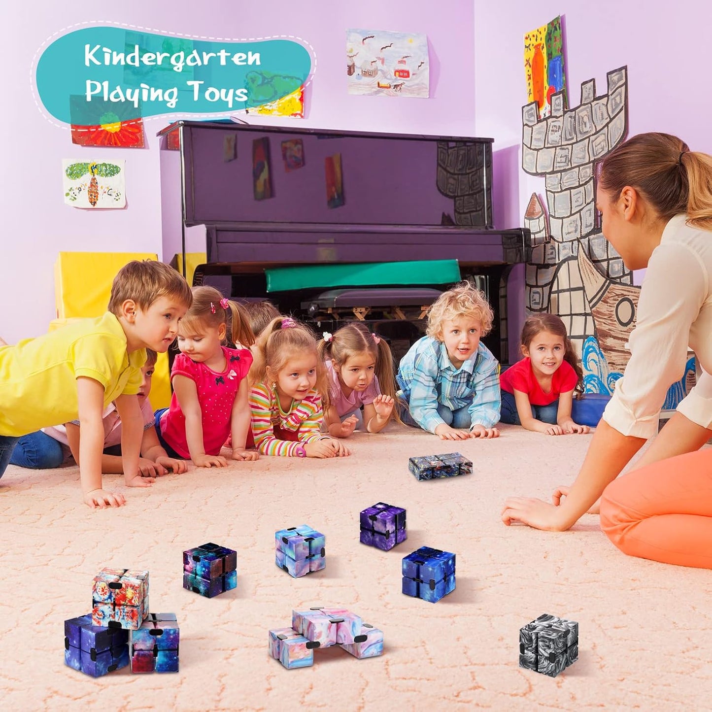 Chivao 48 Pcs Infinity Cube Sensory Toy Infinite Cube Fidget Toy Stress Relieving Handheld Infinite Flipping Hand Desk Gift Portable Blocks for Teen Adult Anxiety Stress Relief(Starry Sky Style)