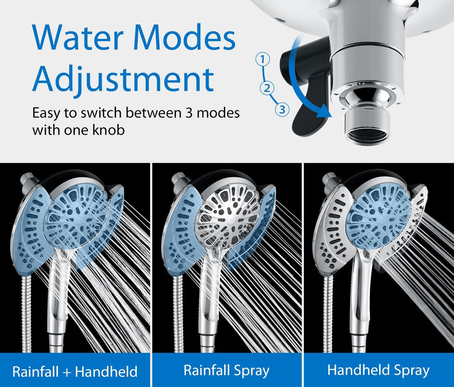 INAVAMZ Shower Head with Handheld High Pressure: Hand Held Shower Head & Rain Shower Head 2-IN-1 Shower Head with 59" Rotatable Stainless Steel Hose, Shower Trim Systems, Sliver 2.5 GPM 15391 Filter