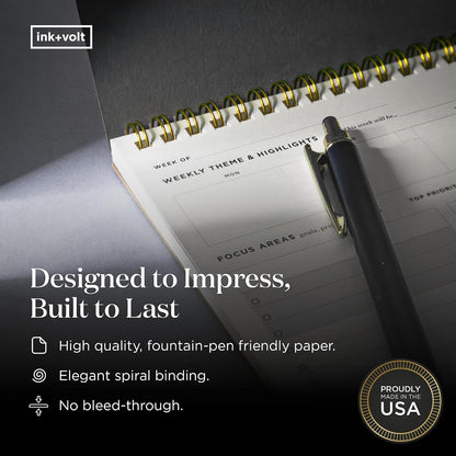Ink+Volt Dashboard Spiral Deskpad | Undated Weekly Planner Notepad w/ 52 Undated Sheets, Premium Productivity Planner, Minimalist Weekly to do List for Work & Study | A4 Size, Navy - Made in the USA