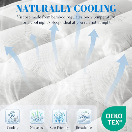 Ubauba 100% Waterproof King Size Mattress Topper, Viscose Made from Bamboo Pillow Top Mattress Protector for Back Pain Relief, Breathable Cooling Mattress Pad for Hot Sleeper, 8-21 Inch Deep Pocket