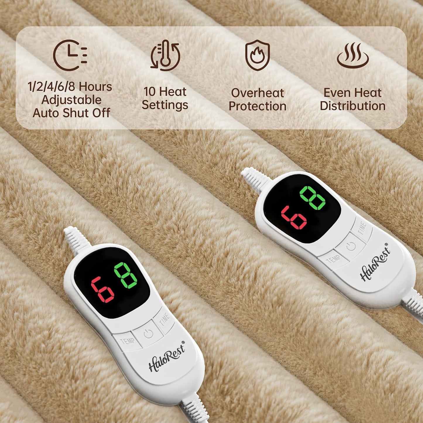 Heated Throw Blanket, Faux Fur Cozy Heating Blanket with Overheat Protection, 1/2/4/6/8 Hours Auto-Off 10 Heat Level, Machine Washable (50x60 Inches, Cream White)
