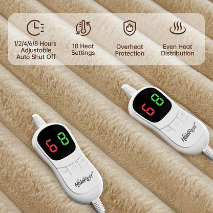 Heated Throw Blanket, Faux Fur Cozy Heating Blanket with Overheat Protection, 1/2/4/6/8 Hours Auto-Off 10 Heat Level, Machine Washable (50x60 Inches, Cream White)