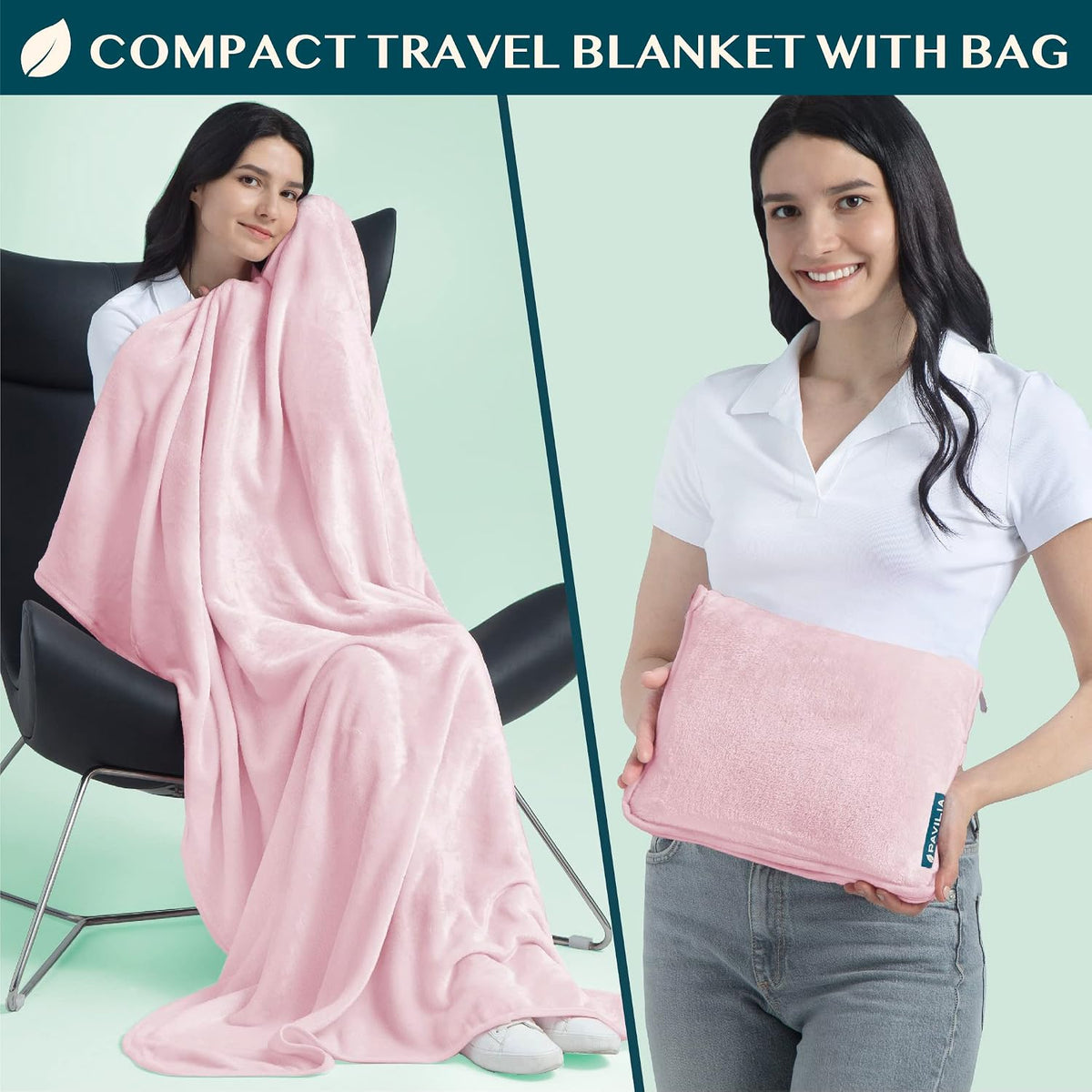 PAVILIA Travel Blanket Pillow, Soft Airplane Blanket 2-IN-1 Combo Set, Plane Blanket Compact Packable, Flight Essentials Car Pillow, Travelers Gifts Accessories Luggage Backpack Strap, 60x43 Teal Blue
