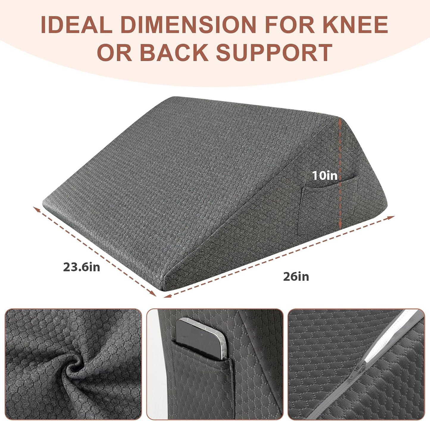 Bedluxe Knee Pillow for Back Sleeping, Leg Pillow Knee Wedge Pillow, Memory Foam Wedge Pillows for Legs Post Surgery, Triangle Pillow for Knee Support, Leg Elevation, Knees Hip Back Pain Relief, White
