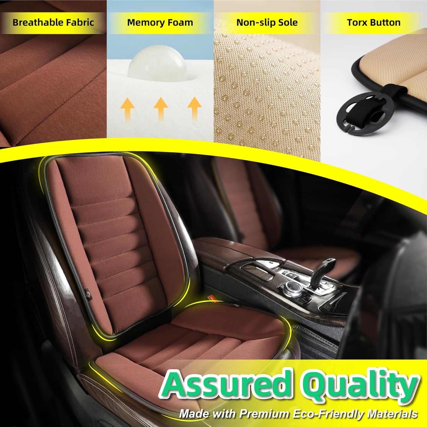 kingphenix Car Seat Cushion with Back Support Pillow: Enhanced Comfort Memory Foam Design for Pain Relief, Ideal for Drivers and Office Use - Ergonomic Lumbar Comfort for Long Sitting - Black