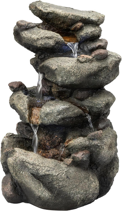 Alpine Corporation 13" Tall Indoor Tabletop Water Fountain, 4 Tier Cascading Water Feature with LED Lights for Home, Office, Living Room, or Zen Decor, Gray