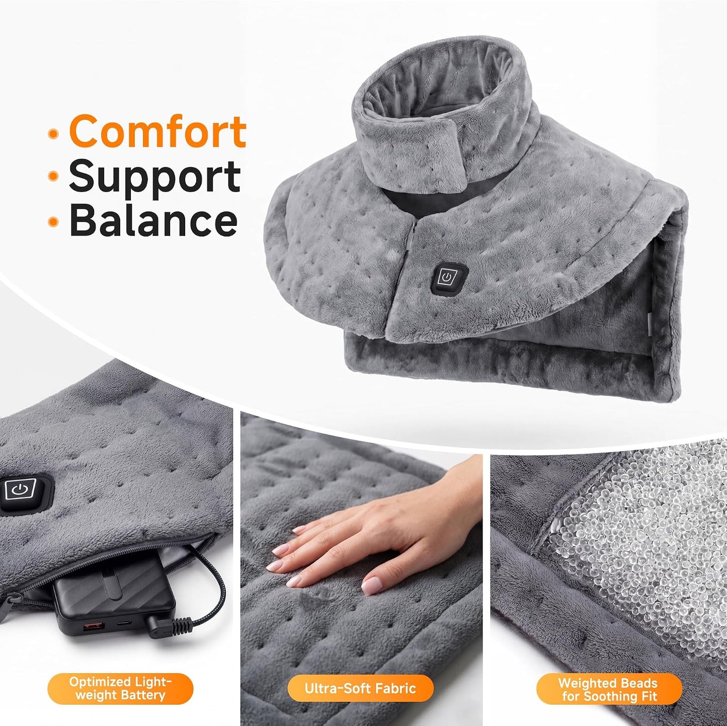 Portable Cordless Heating Pad for Neck and Shoulders Back, 10000mAh Battery - Rechargeable & Wireless, Electric Weighted Heated Neck Wrap & Neck Warmer, 3 Heat Settings, Birthday Gifts for Women Men