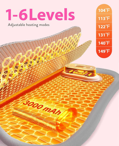 Electric Heating Pad, Portable Cordless Menstrual Heating Pad with 6 Heat Levels and 6 Massage Modes, Fast Large Heating Belly Wrap Belt for Cramps, Back Pain Relief Gifts for Women Girls Her