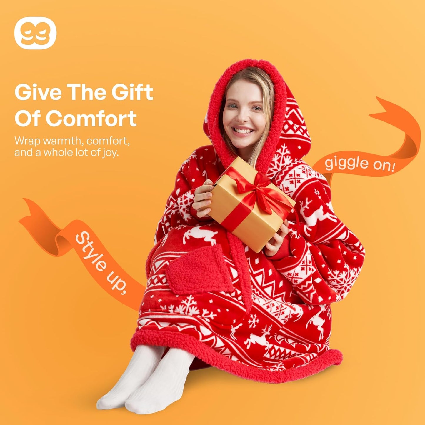 Giggling Getup Wearable Blanket Hoodie for Adults Gifts for Teen Girls Sister Women Sherpa Fleece Printed Hooded Blanket Sweatshirt Warm Cozy with Pocket & Sleeves Beige Cat
