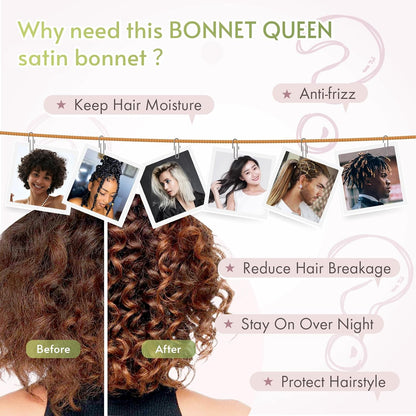 BONNET QUEEN Silk Bonnet for Sleeping for Women Satin Bonnet Night Cap for Curly Hair with Tie Band, Single Layer, Cream Pink