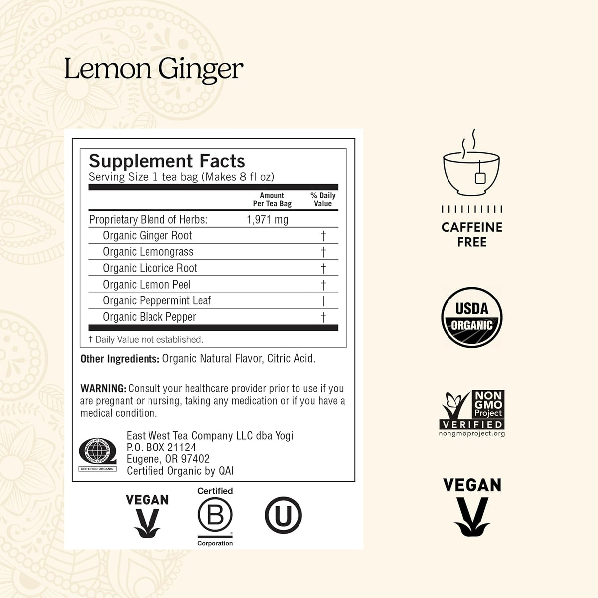 Yogi Lemon Ginger Organic Tea, 16 Tea Bags (4 Pack)