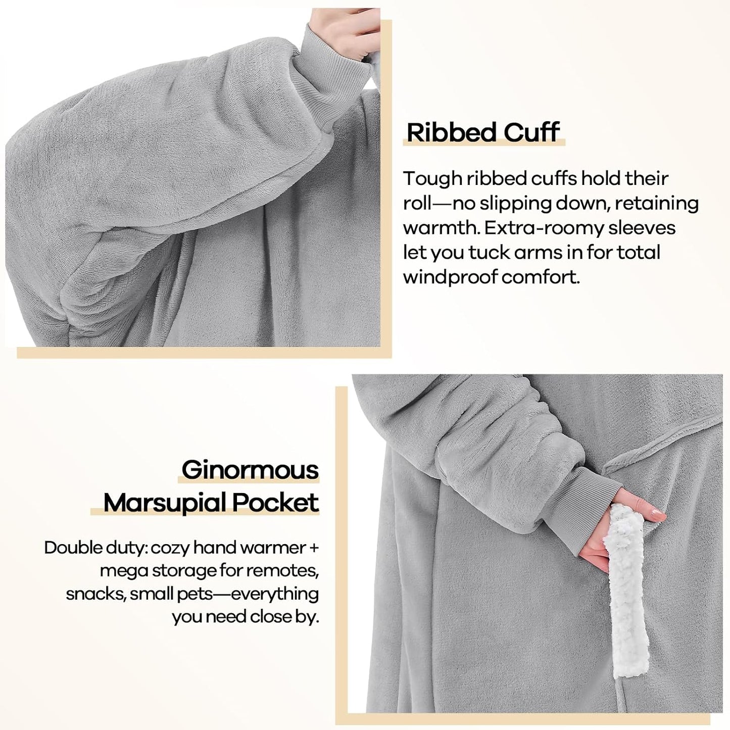 yescool Wearable Blanket Hoodie, Flannel Sherpa Fleece Blanket Sweatshirt for Adults Women Men,One Size Fits All - Colors B