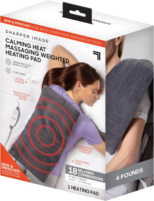 Calming Heat Massaging Vibrations Weighted Heating Pad by Sharper Image | Temperature Settings, Auto Shut-Off Feature, Gift for Holidays, Women & Men | 3 Heat, 6 Massage, 12” x 24”, 4 lbs