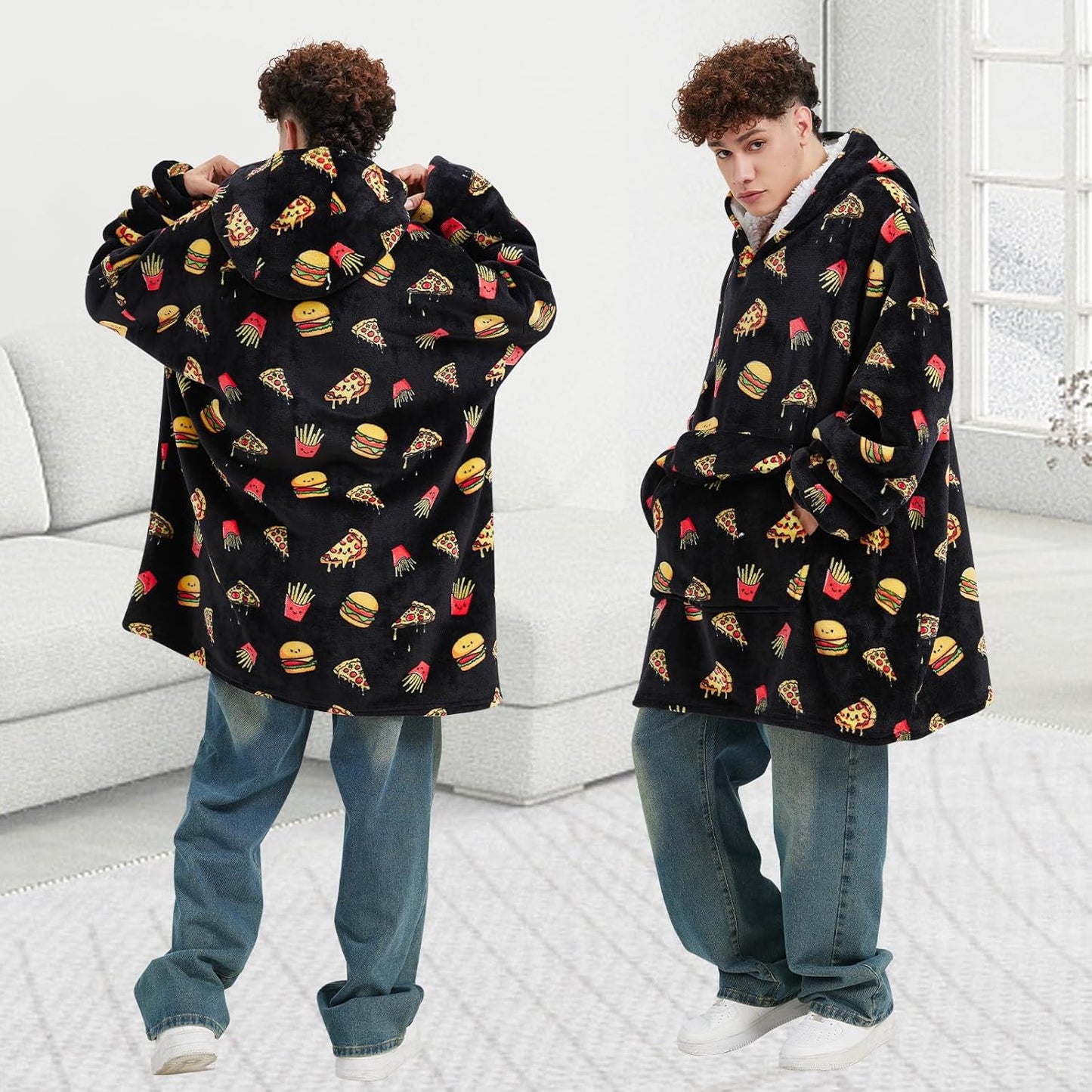 Mewkou Wearable Blanket Hoodie for Adult,Oversized Sherpa Fleece Blanket Hoodie for Women Men,Grey