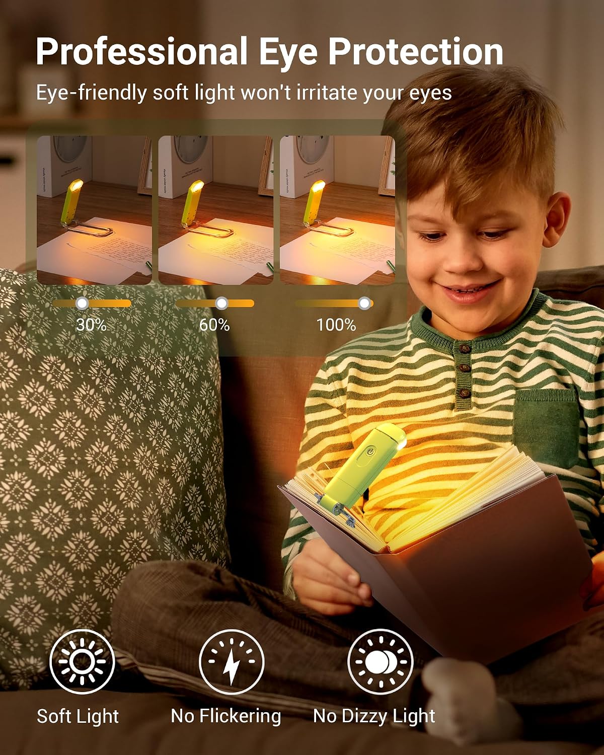 DEWENWILS Book Reading Light, Amber Warm Clip On LED with 3 Adjustable Brightness for Eye Protection, Rechargeable USB, Perfect for Bookworms, Kids (White)