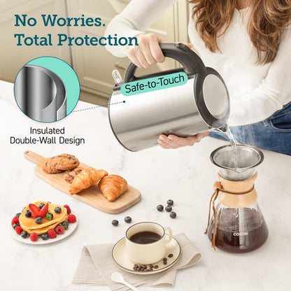 Cosori Electric Kettle, No Plastic Inner Lid, Filter & Spout, Stainless Steel Tea Kettle, Automatic Shut Off & Boil-Dry Protection, Durable Tea Kettle Boiler & Heater, 1.5L/1500W, Black