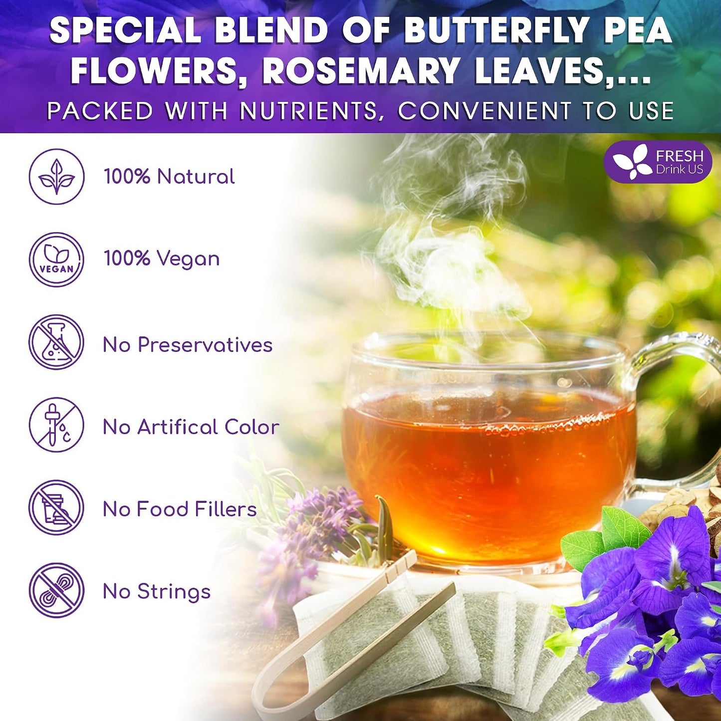 FreshDrinkUS, Premium 150 Lemon Ginger Tea Bags, 100% Natural Ingredients, Hand-made Blend of Lemon and Ginger, Eco-conscious Tea Bags. No Sugar, No Caffeine, Vegan. - Colors B