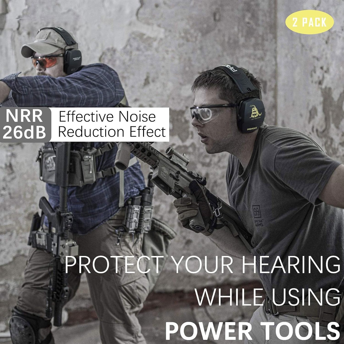 PROHEAR 016 Shooting Ear Protection Earmuffs 2 Pack, NRR 26dB for Gun Range, Hunting -Black and Green