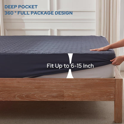 BEDLORE Waterproof Mattress Protector, Noiseless King Size Mattress Pad with Deep Pocket Fitted Up to 6-18 inches, Soft Breathable Dirt-Proof Bed Mattress Cover Washable for Bedroom, Hotel (Gray)