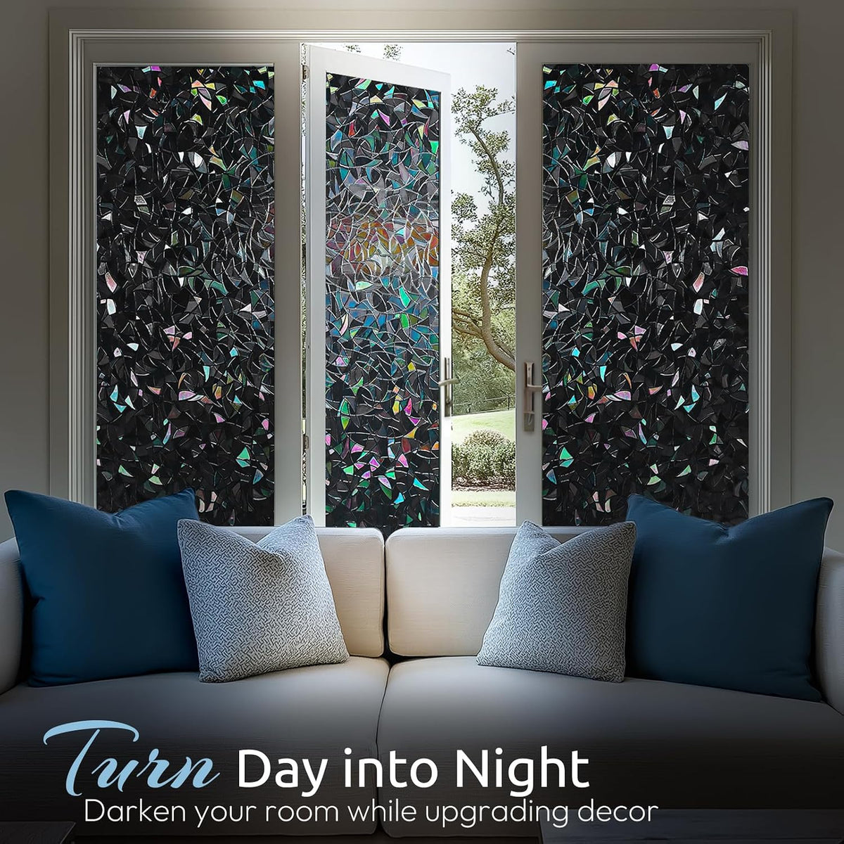rabbitgoo Rainbow Window Privacy Film, Stained Glass Cling, 17.5" x 78.7"