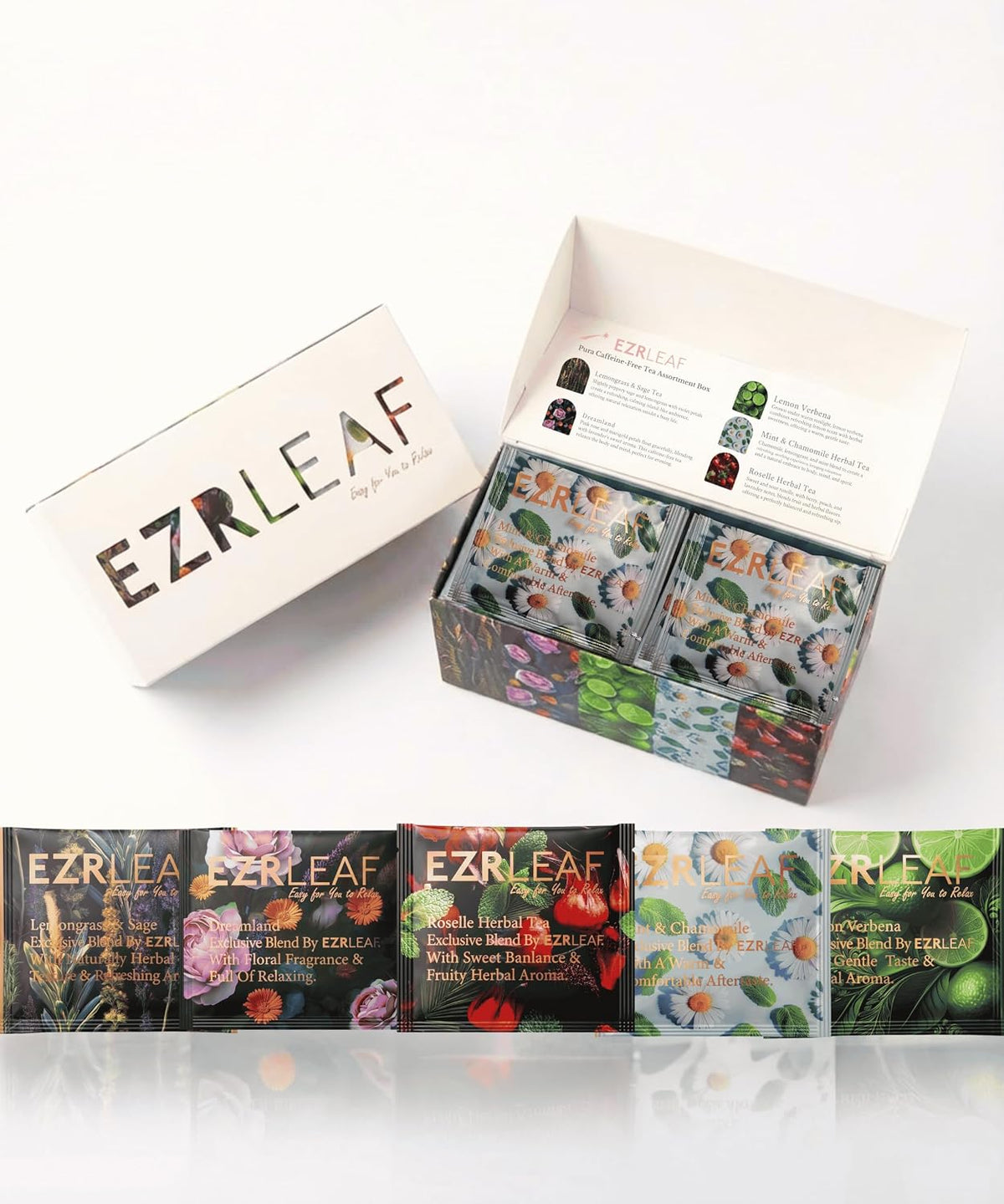 EZR LEAF Pura Herbal Tea Sampler - Caffeine-Free Tea Variety Gift Set