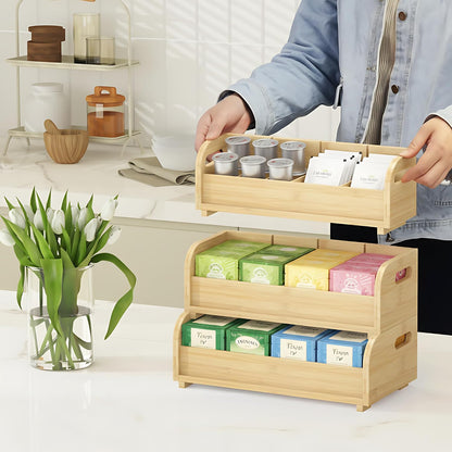 3-Tier Bamboo Tea Bag Organizer, Stackable Tea Holder for Countertop, Black