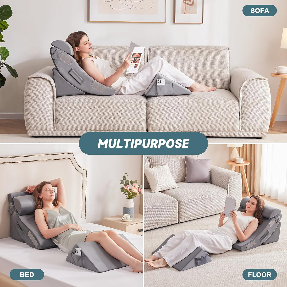 Yojoker 6pcs Orthopedic Bed Wedge Pillow Set for Sleeping, Post Surgery Foam for Body, Back and Leg Pain Relief Comfortable & Adjustable Support Pillows-Anti Snoring, Heartburn