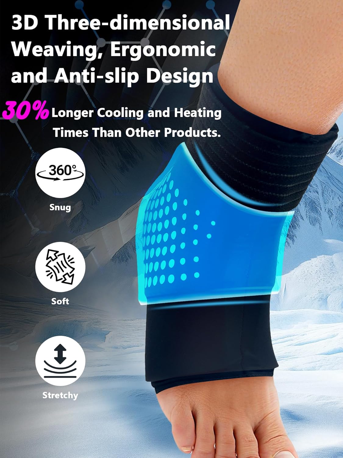 Ankle Ice Pack Wrap,Flexible Cold Therapy for Foot Pain Relief | gel,3D full-coverage,cool ice-silk fabric,dual hot & cold compress,flexible when frozen,leak-proof,ideas for swelling,sprains