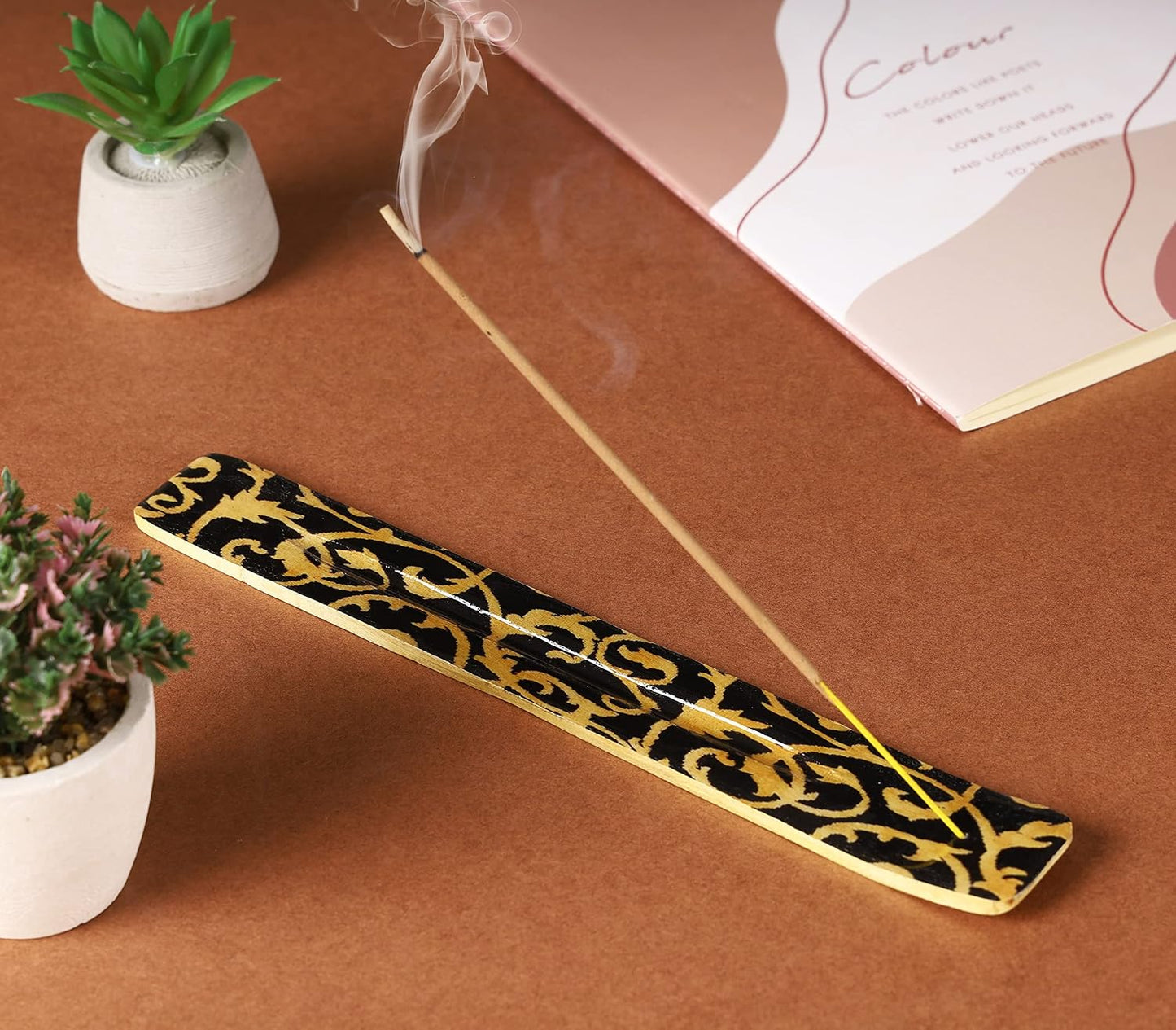 Bless-International Traditional-Handmade-Burner Wooden-Incense-Stick-Holder Ash-Catcher-Stand for-Aromatherapy-Meditation-Yoga (Incense Holder 10 inch(2 pcs))