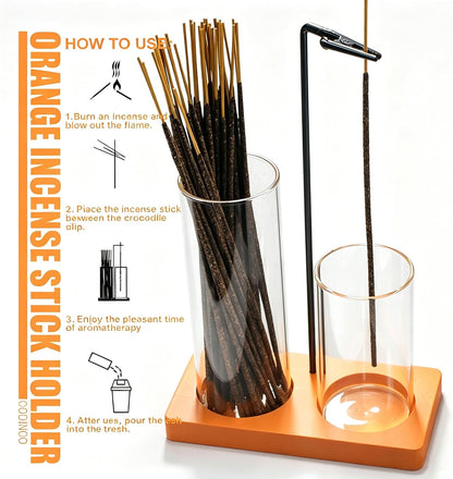 2 in 1 Incense Burner Holder for Sticks,Glass Incense Holder with Storage,Upside Down Incense Holder for Sticks with Glass Ash Catcher for Meditation Yoga Spa Room Home Decor[Full Black]