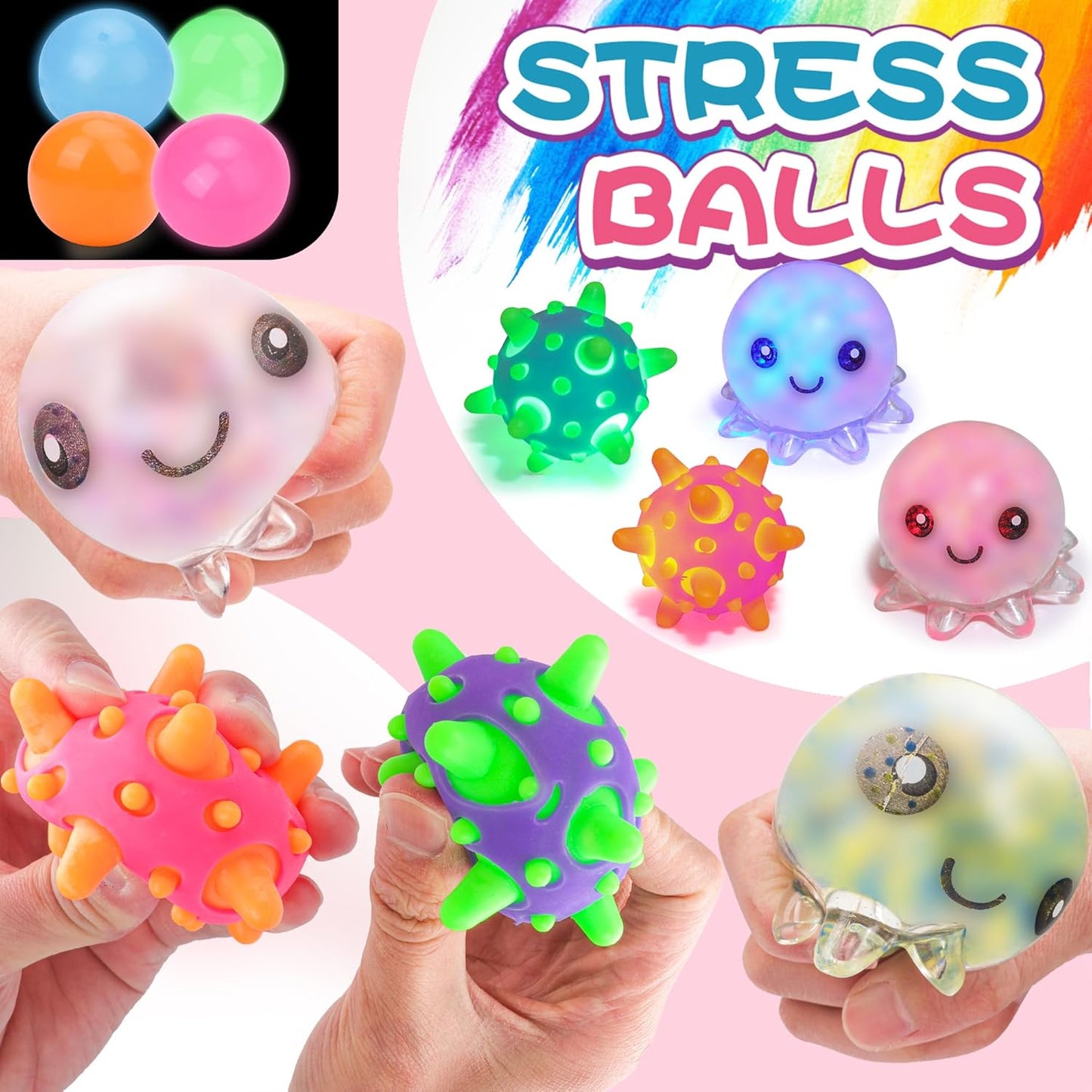 36 Pack Stress Balls, Squishy Balls, Squishy Fidget Stress Relief, Squeeze Ball for Adults Stress Relieve, Prize Box for Friends, Party Favors