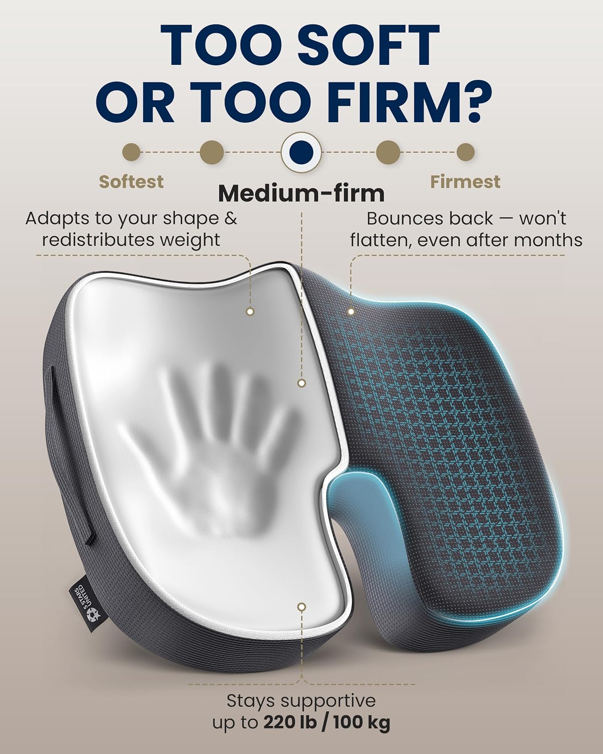 5 STARS UNITED Seat Cushion - Memory Foam Chair Cushion for Tailbone Pain Relief - Ergonomic Support for Coccyx, Sciatica & Butt - Office, Desk & Gaming Chair, Car Seat, Wheelchair, Black Suede