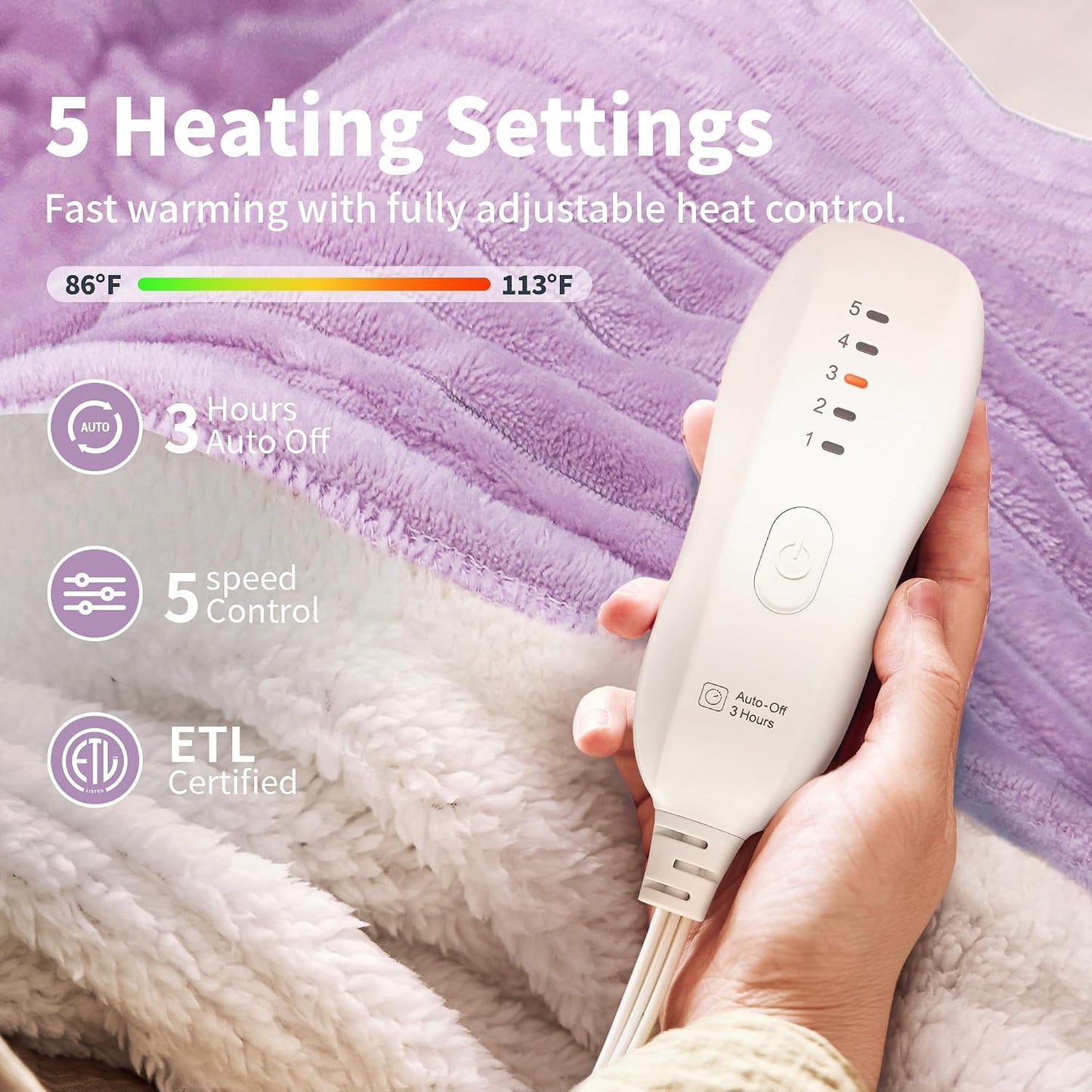 Texciting Heated Blanket Electric Blanket Throw 50''X60''-Heating Throw with 9 Heat Settings-2-10 Hours Auto Off,ETL Certified,Machine Washable (Green)