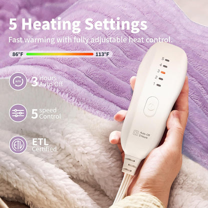 Texciting Heated Blanket Electric Blanket Throw 50''X60''-Heating Throw with 9 Heat Settings-2-10 Hours Auto Off,ETL Certified,Machine Washable (Green)