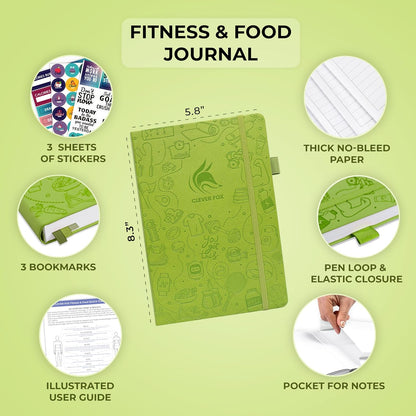 Clever Fox Fitness & Food Journal – Nutrition & Workout Planner for Women & Men – Diet & Gym Exercise Log Book with Calendars, Diet & Training Trackers - Undated, A5 Size, Hardcover (Forest Green)