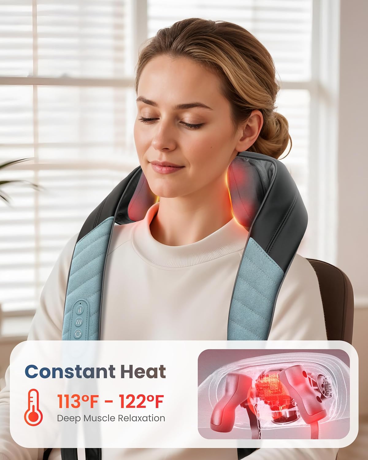 COMFIER Cordless Neck and Shoulder Massager with Heat, Wearable 4D Shiatsu Deep Tissue Kneading for Desk Workers and Drivers, Hands-Free Straps, FSA Eligible HSA Gift