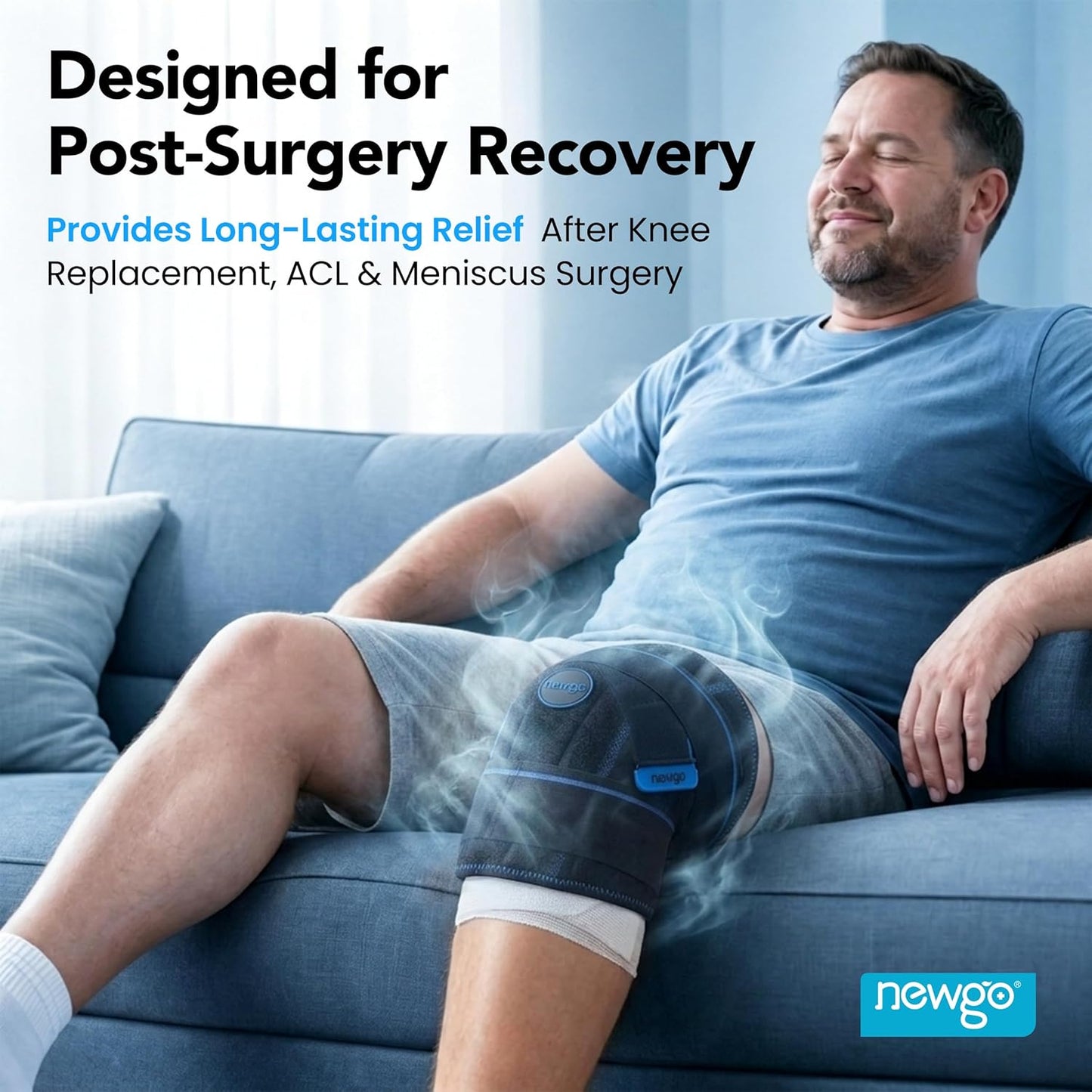 NEWGO Cold Therapy Knee Ice Pack Wrap, 2 Hours Long-Lasting Relief for Knee Replacement Surgery, Injuries, Swelling & Post-Surgery Recovery, Reusable Gel Ice Pack for Sports Injuries