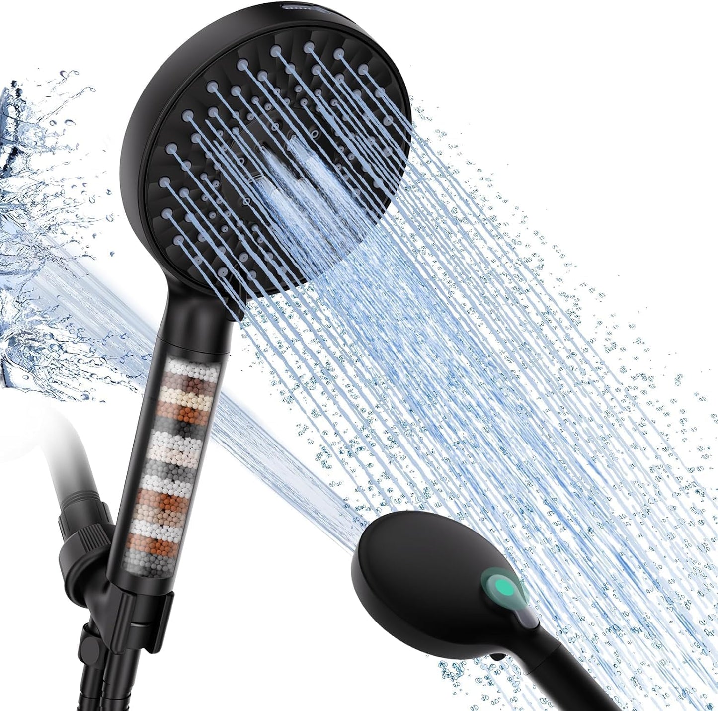 SR SUN RISE Filtered Shower Head with Handheld High Pressure 9 Spray Mode Showerhead Detachable Shower Head Water Softener Filters Beads for Hard Water Remove Chlorine 1 Filter Chrome