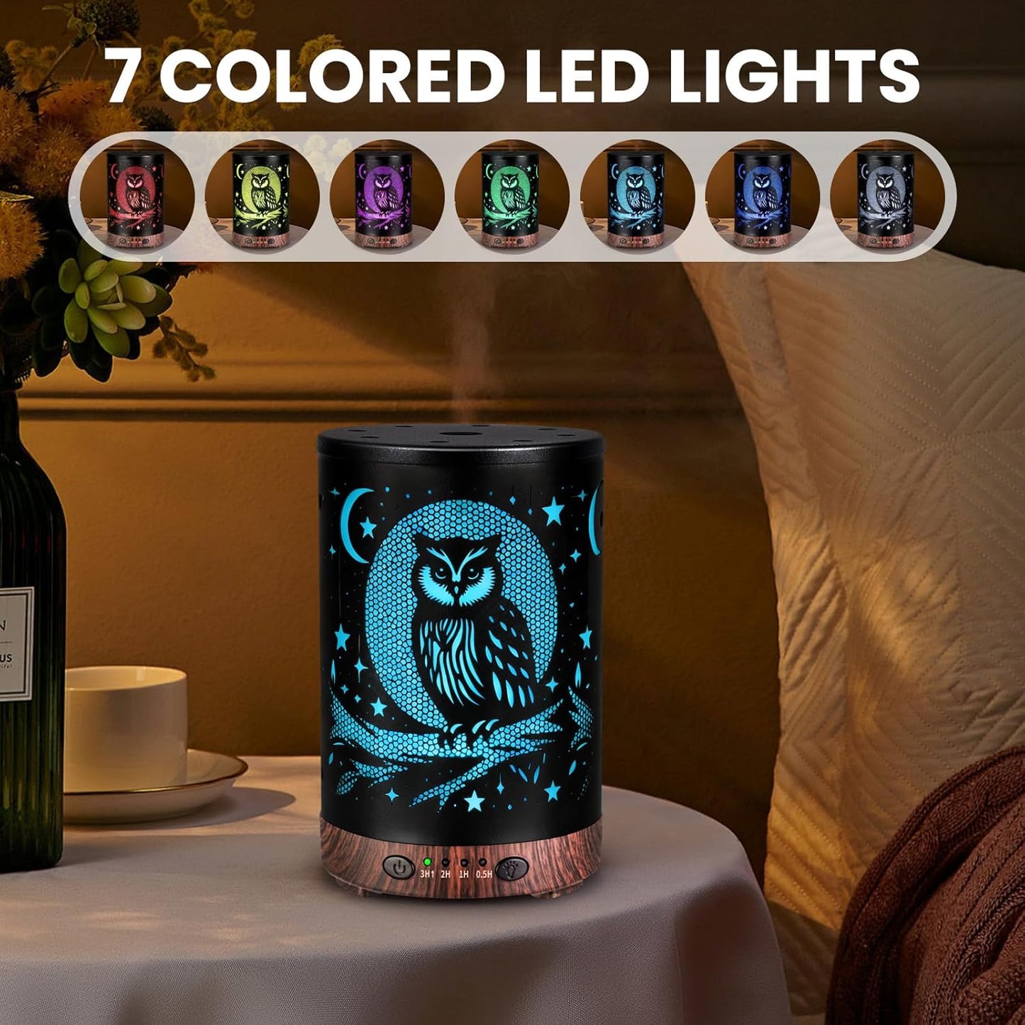 Essential Oil Diffuser 120ML Metal Aromatherapy Diffuser with Timer, Cool Mist Humidifier with Auto Shut-Off & 7 Color Lights for Home Office Spa (Tree)