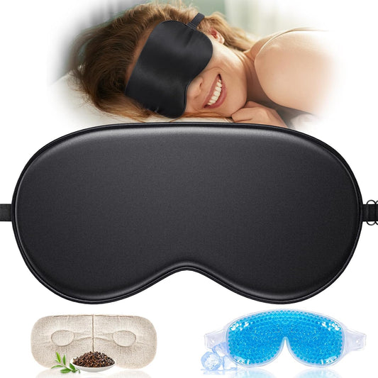 Heated Eye Mask (2-Packs), Moist Warm Compress Microwave with Flaxseed Cassia Seed, Weighted Eye Mask for Sleeping, Dry Eyes, Stye Eye Treatment, Relief Eye Fatigue (Black&Grey)